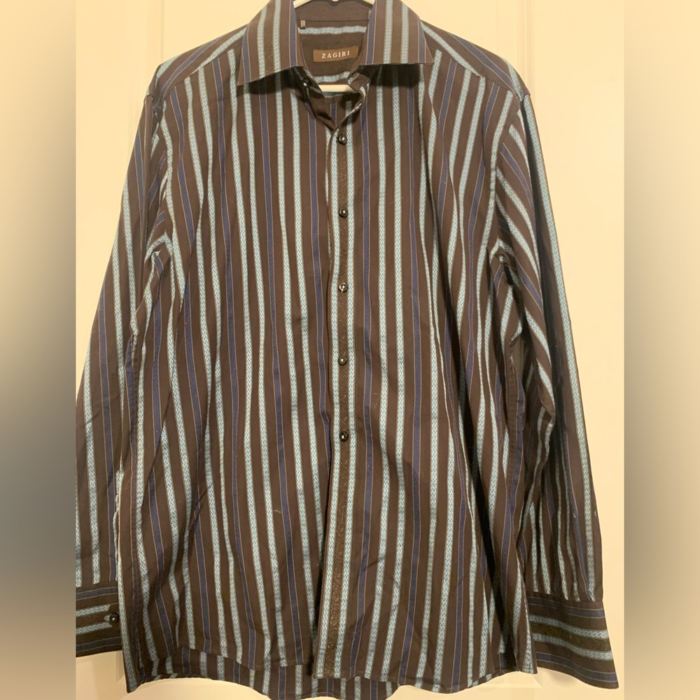 Zassin Men's Striped Black and Blue Shirt